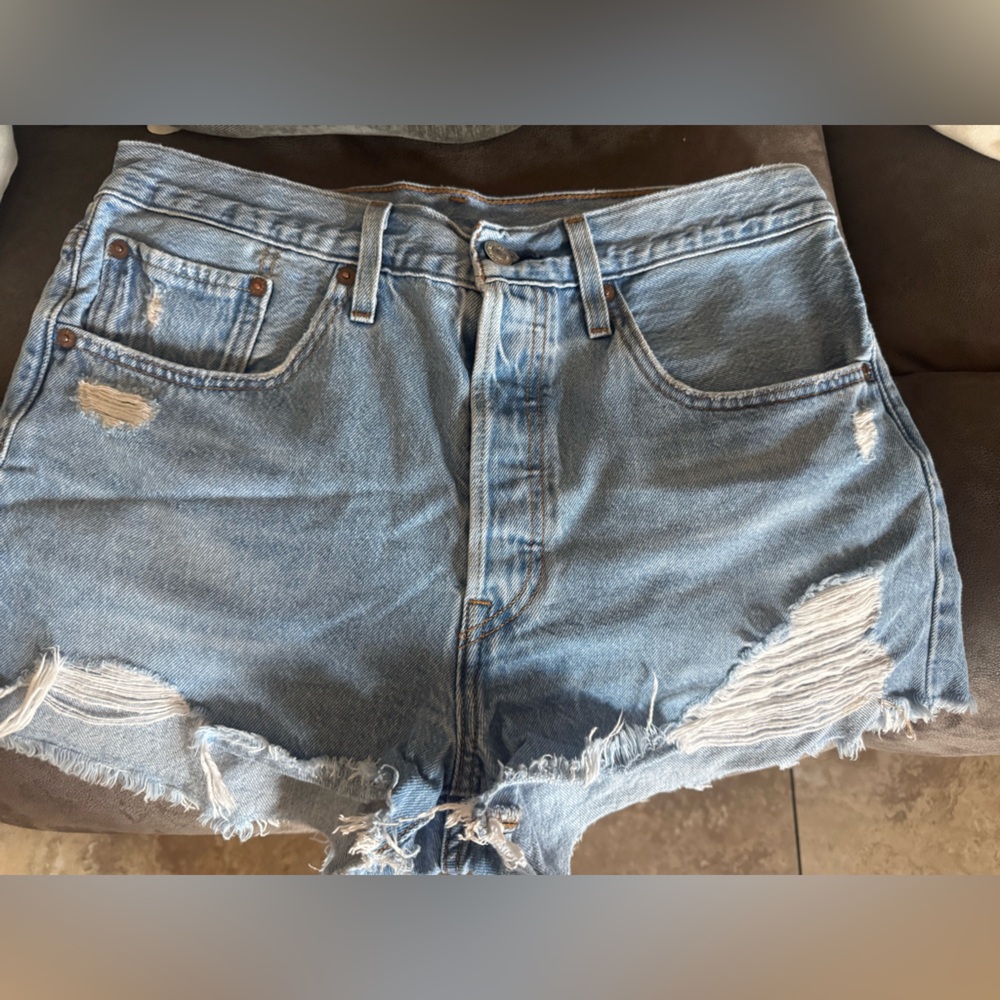 Levi's Blue Distressed Jean Shorts High-Waisted